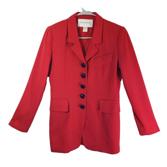 HUGO BUSCATI Size 2 Red Solid Blazer, Button Front, Shoulder Pads Jacket - Picture 1 of 8